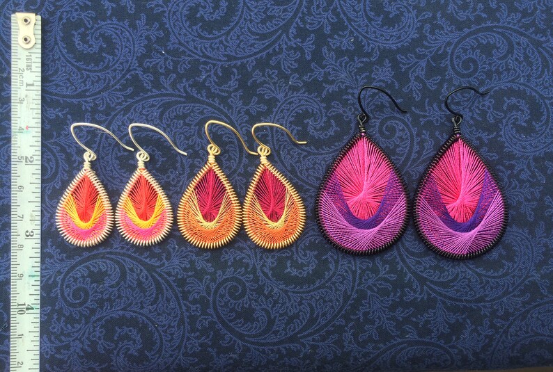 Peruvian Thread Dangle Earrings Pink, Metallic Gold, & Burnt Orange Woven Thread Earrings image 9