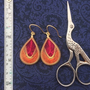 Peruvian Thread Dangle Earrings Pink, Metallic Gold, & Burnt Orange Woven Thread Earrings image 3