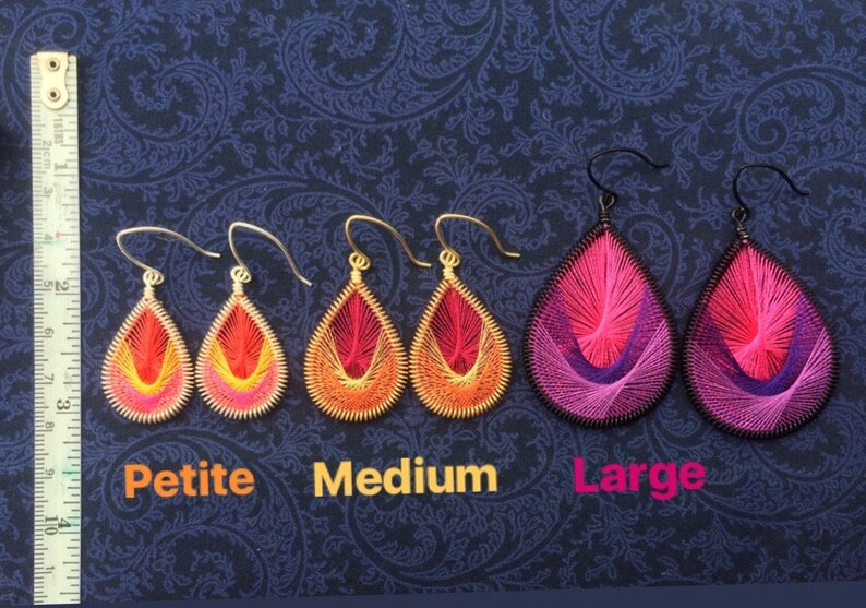 Peruvian Thread Dangle Earrings Pink, Metallic Gold, & Burnt Orange Woven Thread Earrings image 6