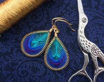 Turquoise, Blue, & Purple Peruvian Thread Earrings