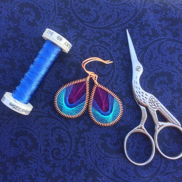 Plumb Purple, Blue, and Aqua Peruvian Thread Earrings