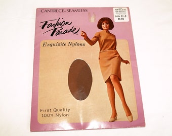 NOS 1960's Fashion Parade Nylons, Unused Vintage Panty Hose Stockings in Original Packaging, Petite Size 8-1/2 to 9, Bear Brand Hosiery Gift