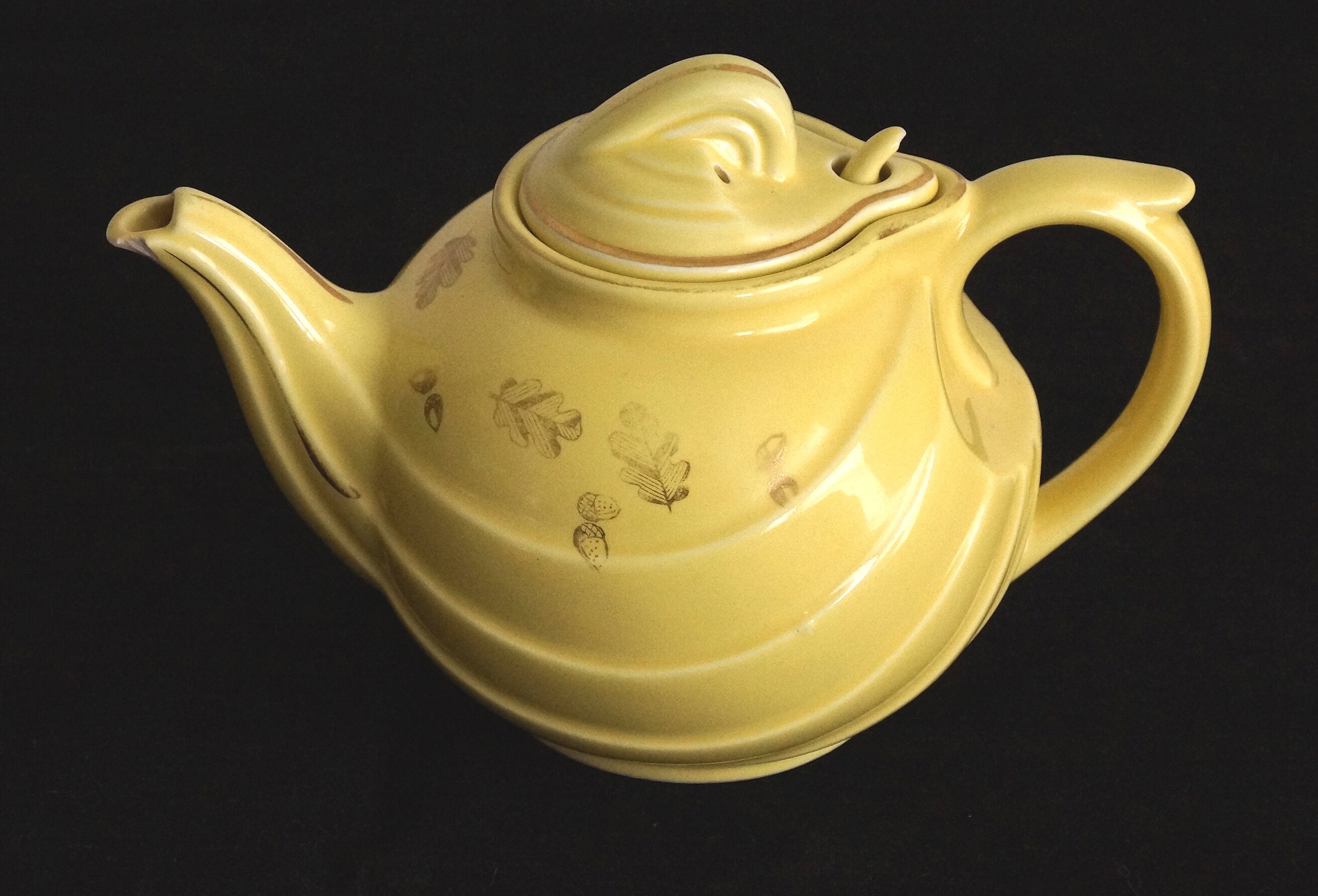 Vintage MCM Hall Teapot 1950's Yellow Teapot W/ 22K Gold Etsy