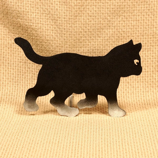 Silhouette Cat Decor, Artist Made Tabletop Metal Black Cat Art Free Standing Kitten Table Shelf Decor Farmhouse Primitive Gift For Cat Lover