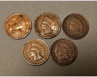 Vintage Indian Head Penny Set, 1895-1907, US Collectible Copper Coins