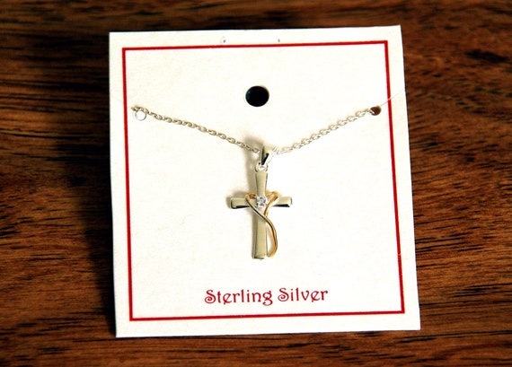 Sterling Silver Cross Heart Necklace, New Signed … - image 1