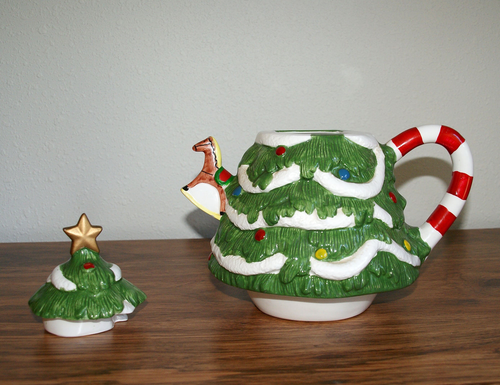 1980s Spode Christmas Tree Enamel Metal Tea Kettle