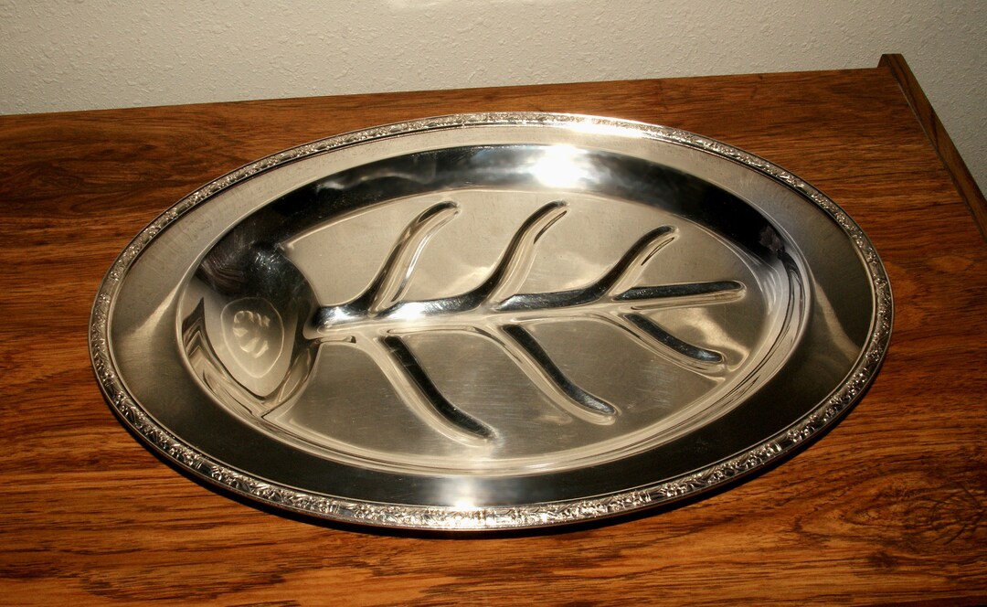 Vintage Oneida Ltd Silver Serving Platter, Large Oval Footed Meat