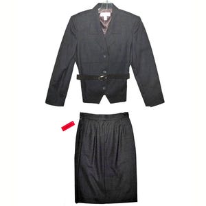 NWT 1990s Liz Claiborne Collection Vintage 90s Womens Suit Size 4: Jacket & Skirt, Lined, Lux Ladies Gray 100% Wool Suit