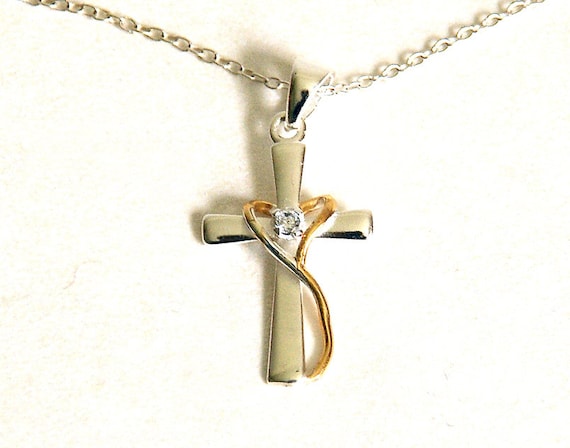 Sterling Silver Cross Heart Necklace, New Signed … - image 2