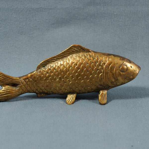 Vintage Solid Brass Koi Fish Figurine, 1970's 1980s Animal Figure, Heavy, 6.5" inches long MidCentury