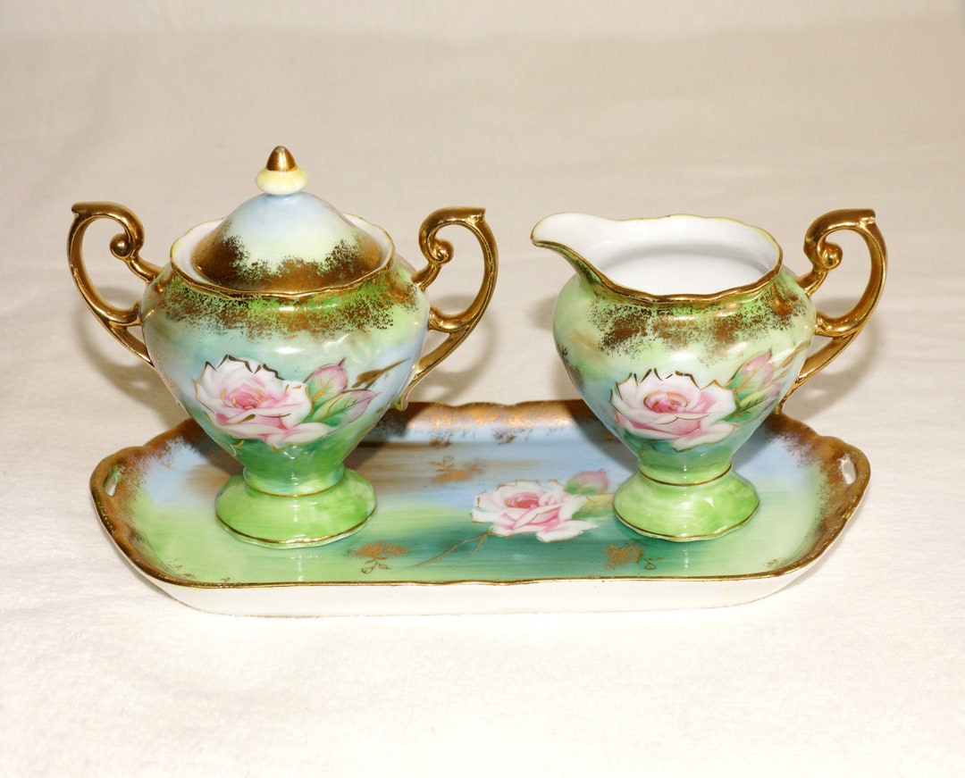 Vintage Sugar Creamer Tea Set Hand Painted Gilded Pink Rose Etsy