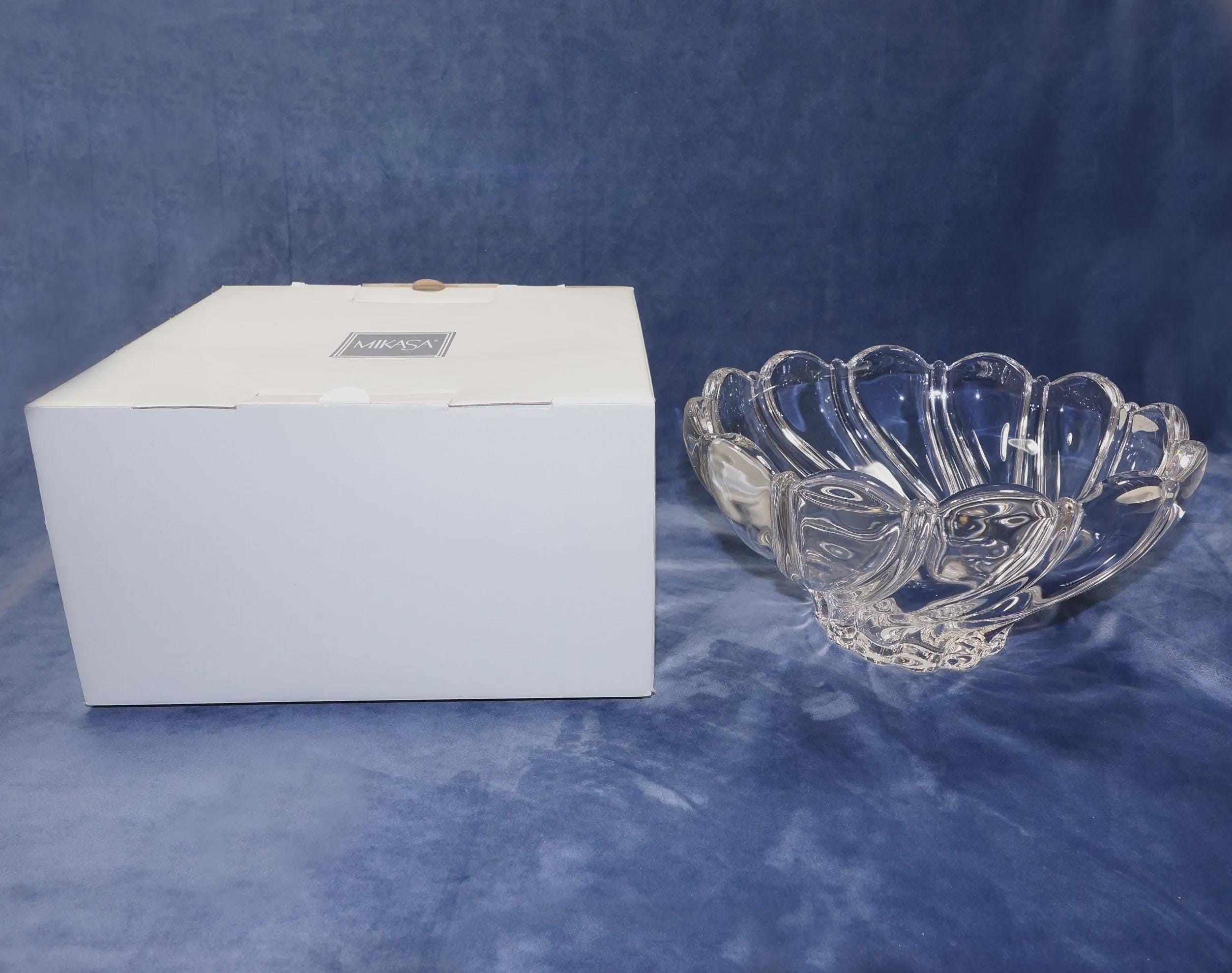 NIB 1990s Mikasa Peppermint Clear Lead Crystal Bowl Beautiful New in Box 10-1/4" Large Crystal Glass Bridal Shower Wedding Gift Germany