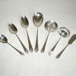 1937 LOVELY LADY Silverware Serving Pieces by Holmes & Edwards IS, Sugar Spoon, Small Large Serving Spoons, Butter Spreader Knife