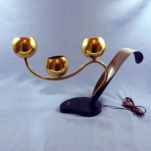 Mid Century 1950s Globe Table Lamp, Three-Way Light, Gold Tone & Black Metal MCM midcentury 50s, WORKING Floral Mod Lamp