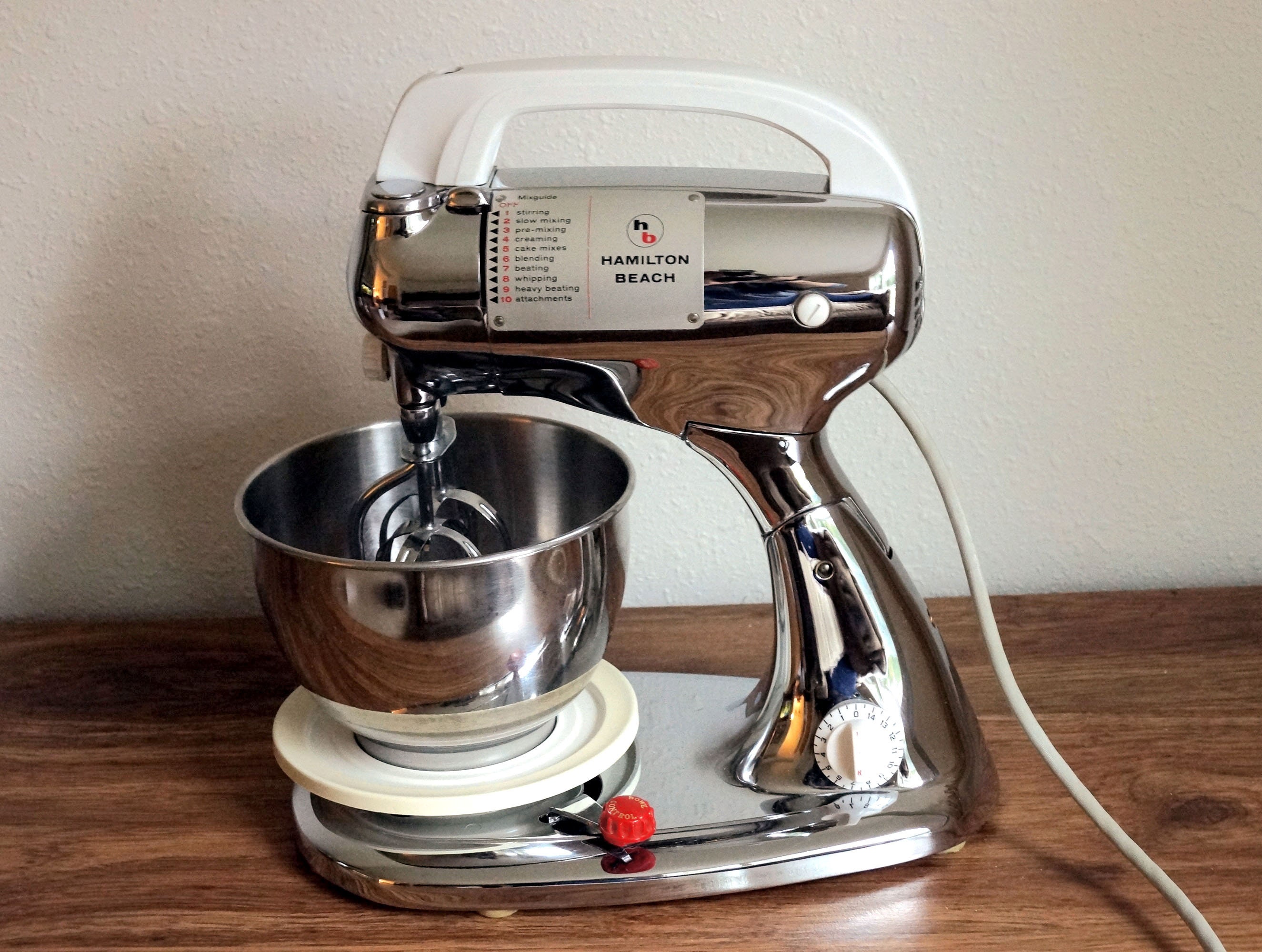 Vintage 1950's Kitchen Hamilton Beech Stand Mixer WORKING, Excellent Chrome  & White MCM 10 Speed Mixer With Timer, 2 Bowls Beaters, Gift 