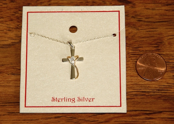 Sterling Silver Cross Heart Necklace, New Signed … - image 3