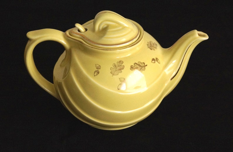 Vintage MCM Hall Teapot 1950's Yellow Teapot W/ 22K Gold Etsy