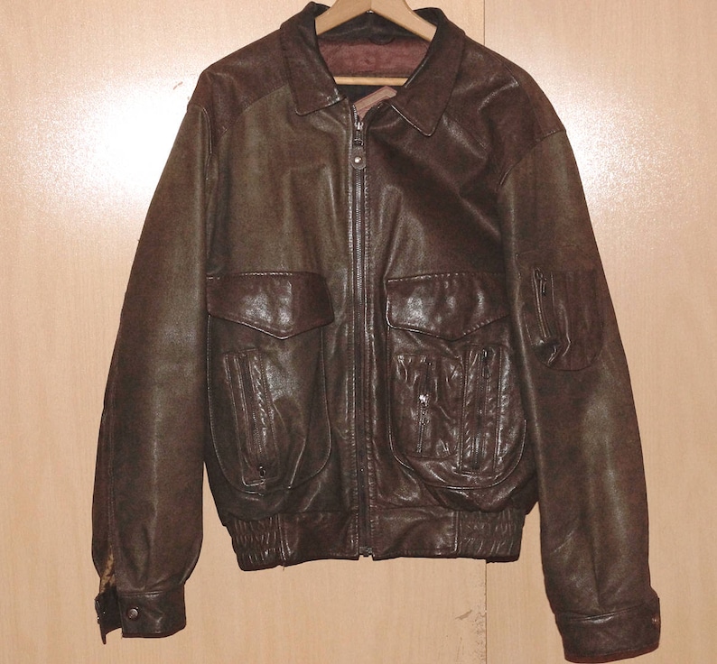 Men S Pigskin Leather Coat Jacket Brown Size M Um Vintage 90 1990s Retro Er Flight Motorcycle Excellent Full Grain