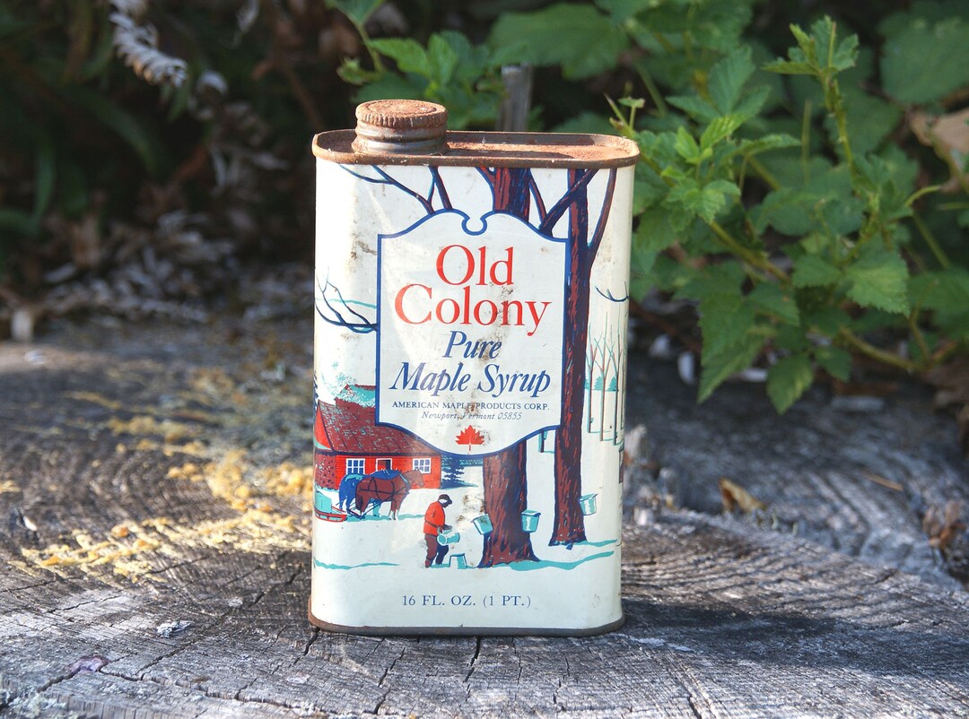 Rare Vintage 1950's Old Colony Pure Maple Syrup Tin Can Newport VT, Sap