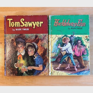 Vintage 1955 Whitman&#39;s Classics Set 2 Books Tom Sawyer, Huckleberry Finn, By Mark Twain (Samuel Clemens) Abridged Editions For Kids