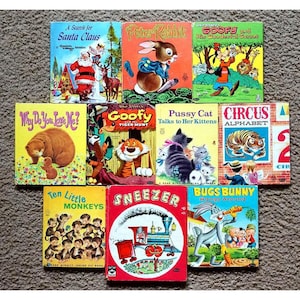 Vintage Kids Picture Books Set of 10, 1950s 1960s Childrens Hardback Book Collection Tell-a Tales Home School Set Vintage