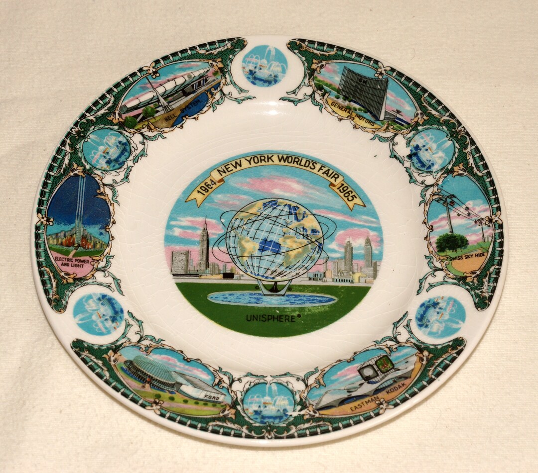 New York Worlds Fair Souvenir Plate 1964 1965, NY Collectors Plate, Unisphere Eastman Kodak Ford