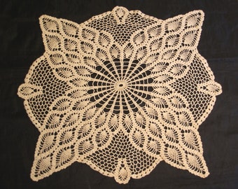 Unique Vintage Hand Crocheted Beige Doily, Beautiful 1950's Ecru Pineapple Pattern Doily, Handmade 19.5 x 20.5 inches Doily, Decor, Gift