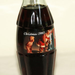 Vintage 1997 Christmas Coca-Cola Bottle Unopened, Collectable Santa Claus Coke Classic Bottle, Sealed Soda Pop Bottle Gift for Him or Her image 2