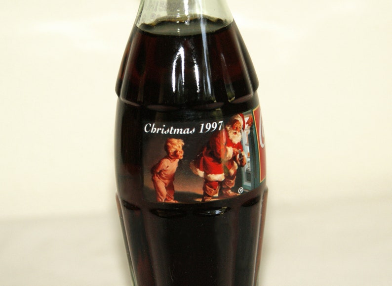 Vintage 1997 Christmas Coca-Cola Bottle Unopened, Collectable Santa Claus Coke Classic Bottle, Sealed Soda Pop Bottle Gift for Him or Her image 2