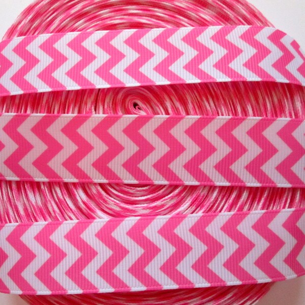 7/8" Pink Chevron Ribbon by the Yard, Grosgrain Ribbon Pink Chevron Ribbon for Easter Baskets, Crafts, or Birthday Gifts