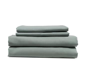 Viridian Sage Pure linen Sheet set. 4 pieces -- flat, fitted sheets and two pillow cases. 100% organic flax linen. European grown and woven