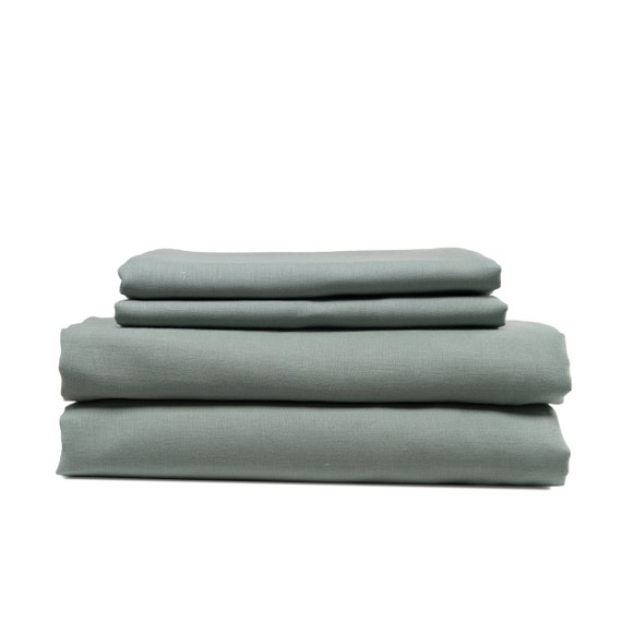 Viridian Sage Pure linen Sheet set. 4 pieces -- flat, fitted sheets and two pillow cases. 100% organic flax linen. European grown and woven