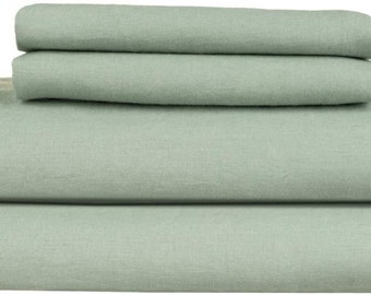 Viridian Sage color linen Sheet set. 4 pieces -- flat, fitted sheets and two pillow cases. 100% organic flax linen. European grown and woven