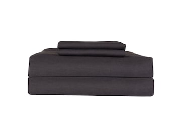 Charcoal Black Pure linen Sheet set. 4 pieces -- flat, fitted sheets and two pillow cases. 100% organic flax linen. European grown and woven