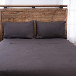 Charcoal black color Pure linen Flat sheet. 100% organic flax linen. European grown and woven image 2