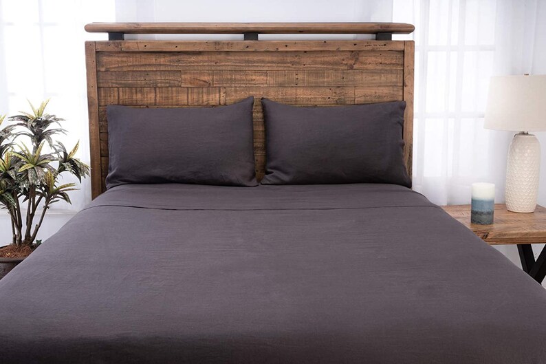 Charcoal black color Pure linen Flat sheet. 100% organic flax linen. European grown and woven image 2