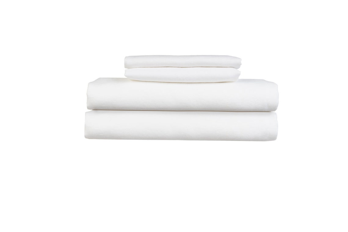 White Pure Linen Sheet Set. 4 Pieces Flat, Fitted Sheets and Two Pillow