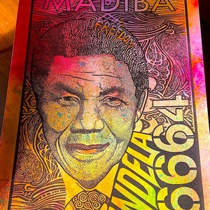 Nelson Mandela Plakat, handkolorierte von Posterographie