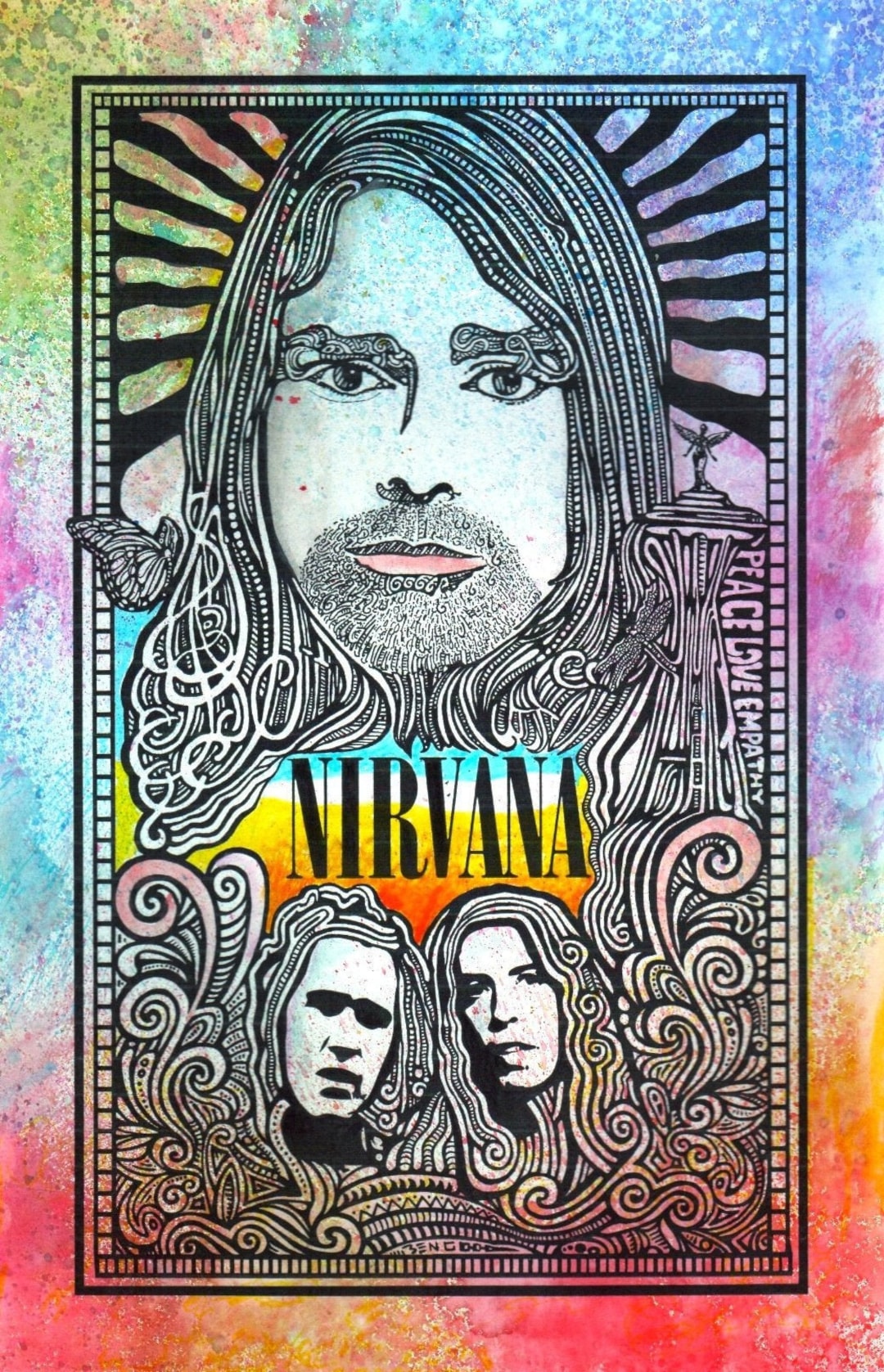 Nirvana Poster Kurt Cobain Handcolored by Posterography. Etsy