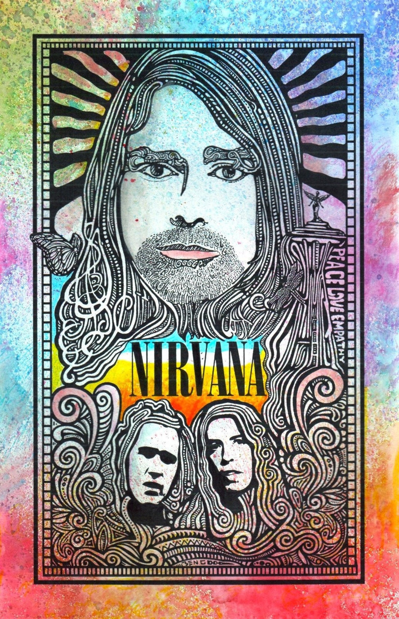 Nirvana Poster Kurt Cobain Handcolored by Posterography. Etsy
