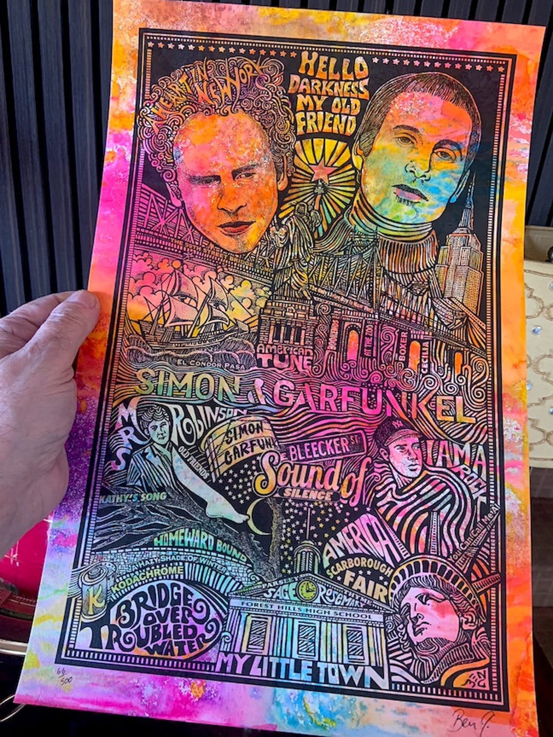 Simon & Garfunkel Poster, Paul Simon, Art Garfunkel, Hand-colored by  Posterography 