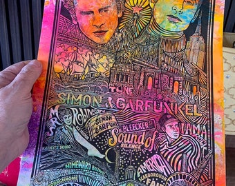 Simon & Garfunkel Poster, Paul Simon, Art Garfunkel, hand-colored by Posterography