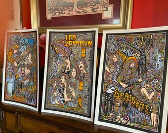 Led Zeppelin Trilogy, three art prints by Posterography.