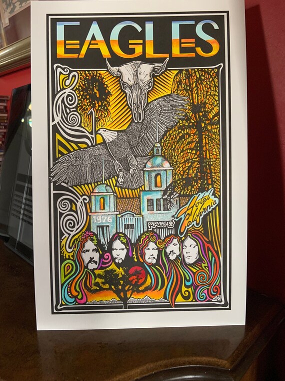 Eagles Band Poster Hotel California handcolored by Etsy