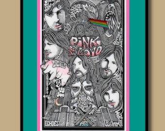 Pink Floyd Poster, pen & ink art print by Posterography