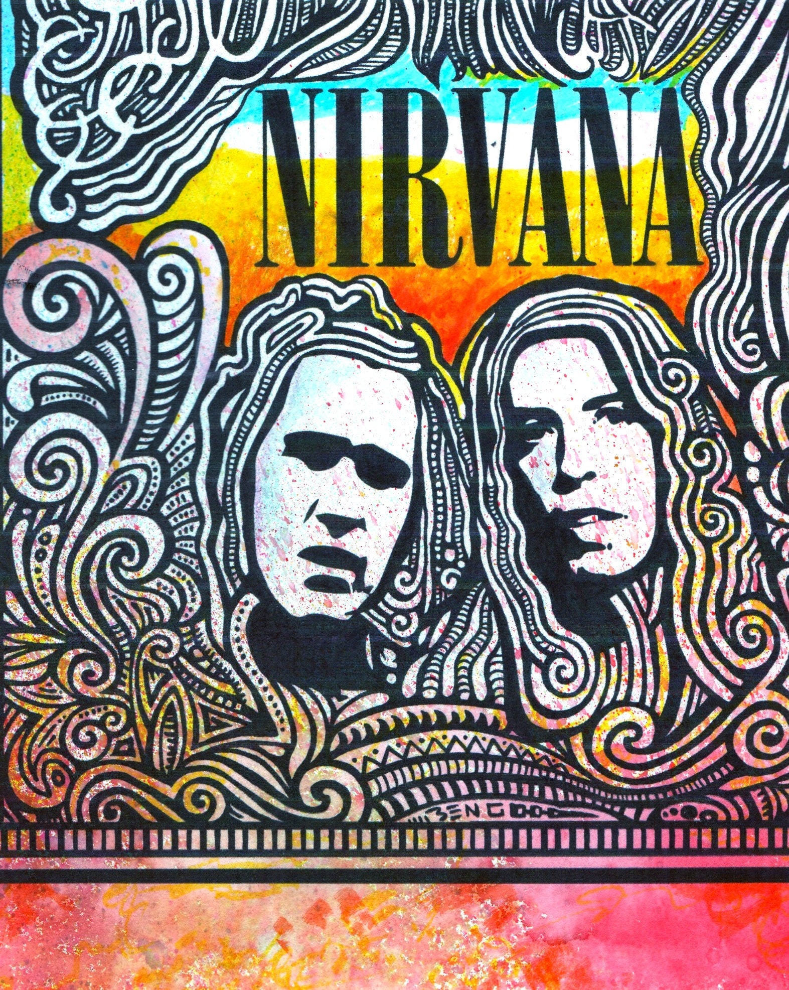Nirvana Poster, Kurt Cobain, Hand-colored by Posterography. - Etsy