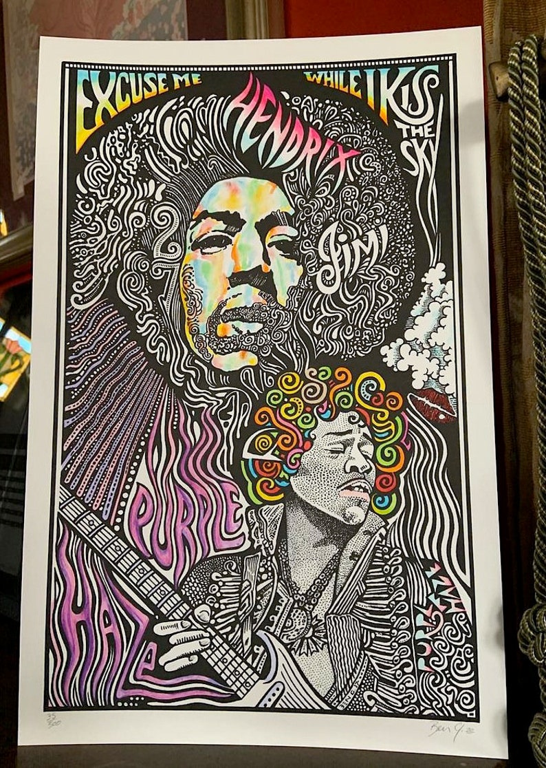 Jimi Hendrix Poster Purple Haze Poster handcolored by Etsy