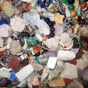 FUN Romantic Confetti- Gemstones Raw, Polished Gemstones, Charms, Keys and Shaped Stones and pins. Great for Valentines Day.