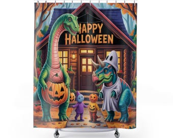 Cortina de chuveiro de dinossauro para o Halloween, decoração de banheiro em poliéster
